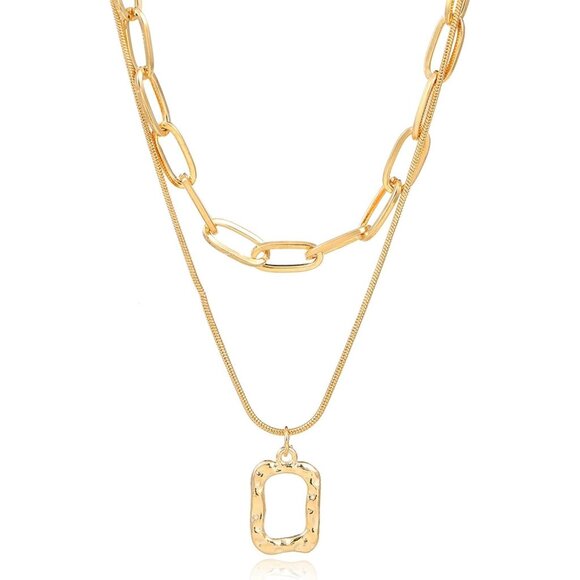 Layered Necklace for Women Gold Chunky Necklace Stack Multilayered Bar Pendant - Picture 1 of 7